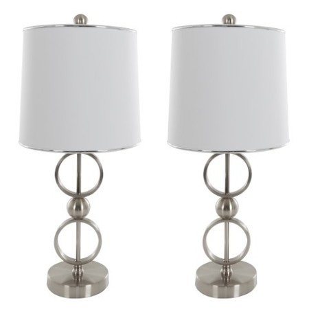 HASTINGS HOME Table Lamps Set of 2, Modern Brushed Steel (2 LED Bulbs included) by Hastings Home 951003TQS